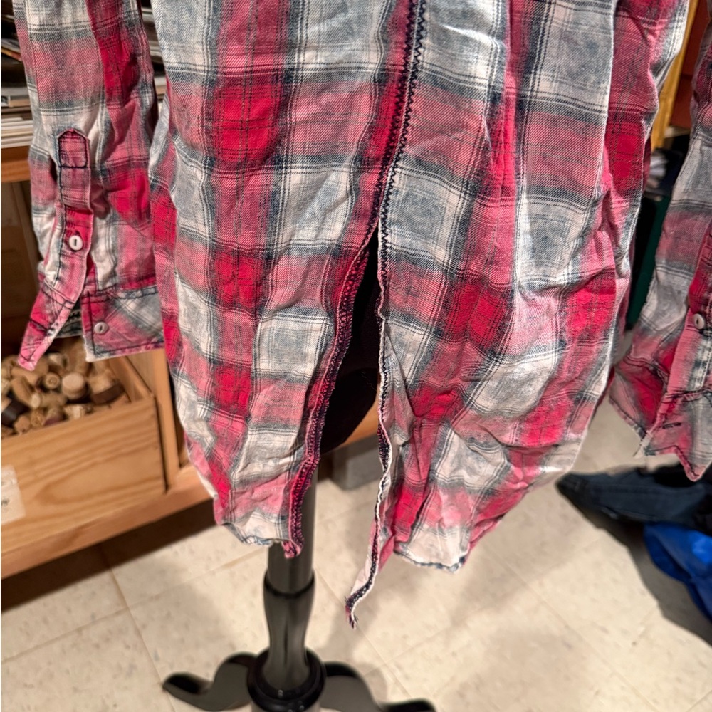 Affliction Red and Gray Plaid Shirt - Picture 6 of 7
